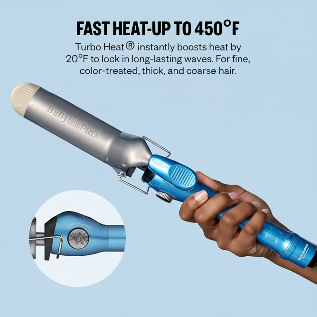 BaBylissPRO Nano Titanium 1.5" Spring Curling Iron 450°F Professional Hair Curler BNT150S