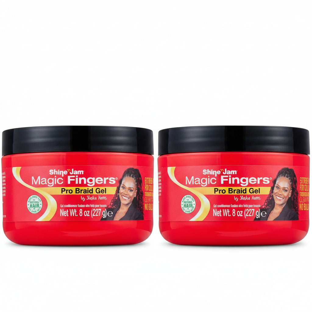 AmPro Shine ’n Jam Magic Fingers Pro Braids Gel 8 oz – Firm Hold & Non-Greasy Shine (2 Pack)