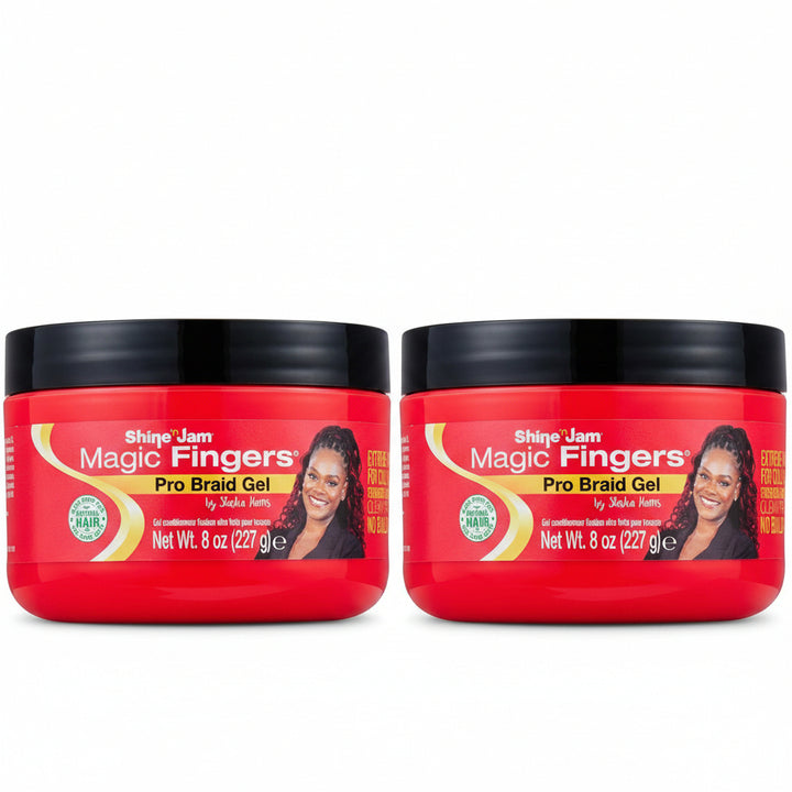 AmPro Shine ’n Jam Magic Fingers Pro Braids Gel 8 oz – Firm Hold & Non-Greasy Shine (2 Pack)