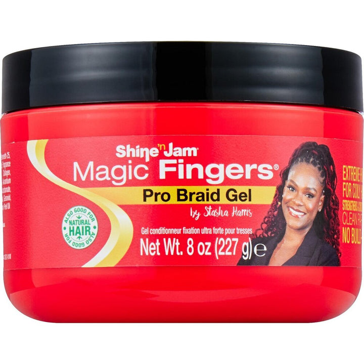 AmPro Shine ’n Jam Magic Fingers Pro Braids Gel 8 oz – Firm Hold & Non-Greasy Shine (2 Pack)