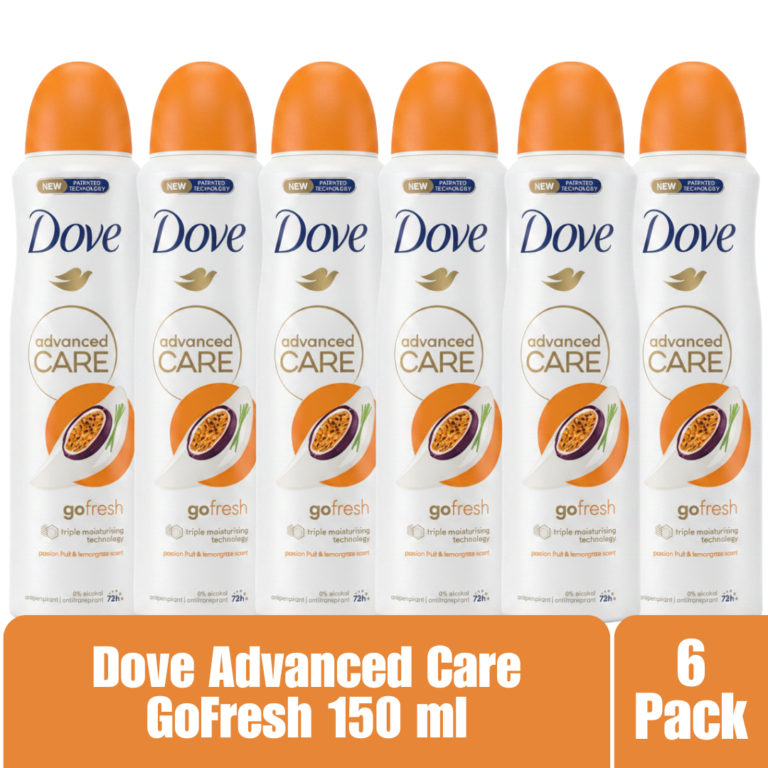 Dove Advanced Care Go Fresh Antiperspirant Deodorant Aerosol Spray Passion Fruit & Lemongrass 72H Protection 0% Alcohol Triple Moisturizing Technology 6-Pack