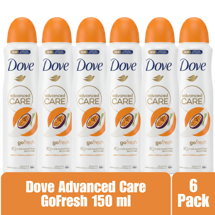 Dove Advanced Care Go Fresh Antiperspirant Deodorant Aerosol Spray Passion Fruit & Lemongrass 72H Protection 0% Alcohol Triple Moisturizing Technology 6-Pack