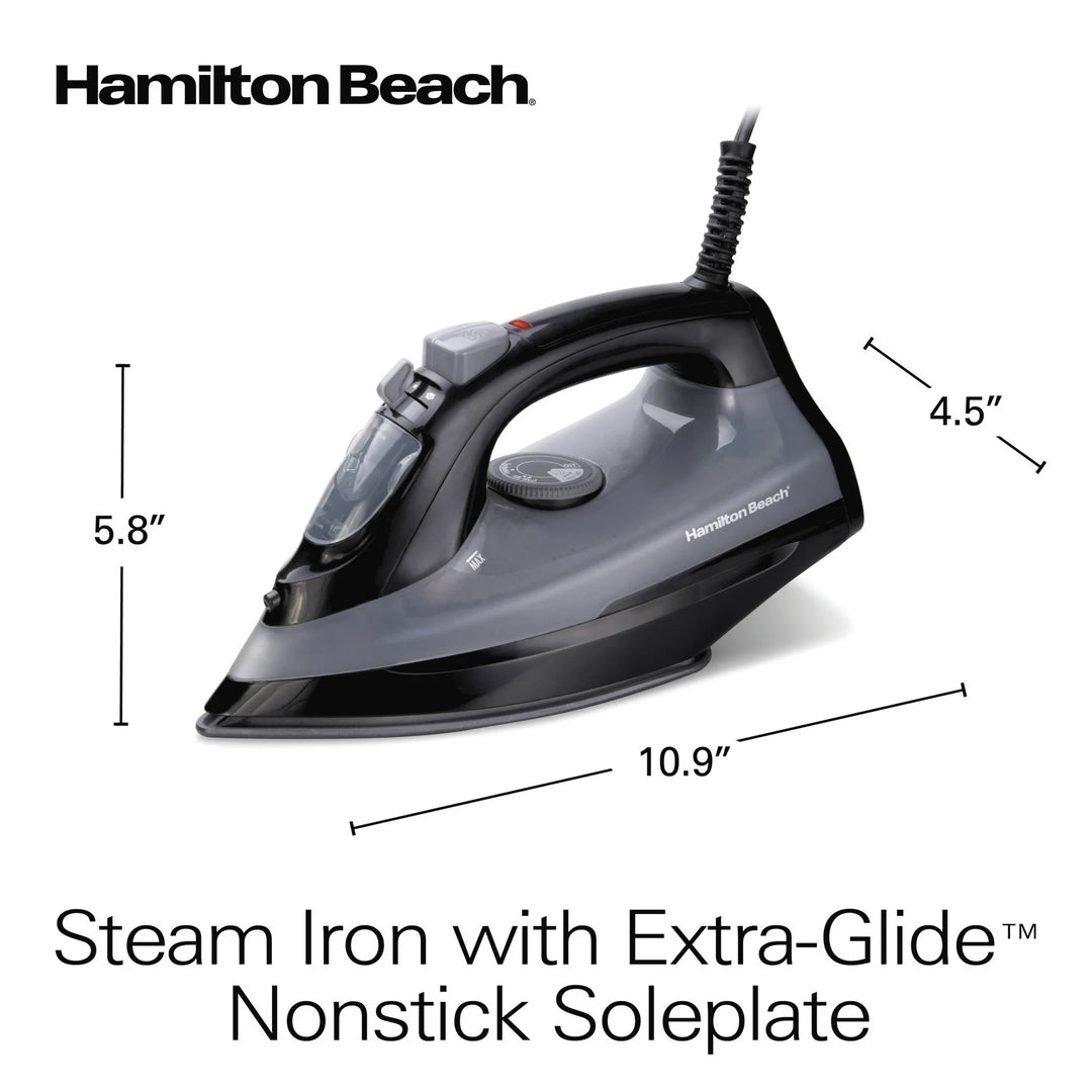 Hamilton Beach Steam Iron for Clothes – Extra-Glide Nonstick Soleplate (Black)