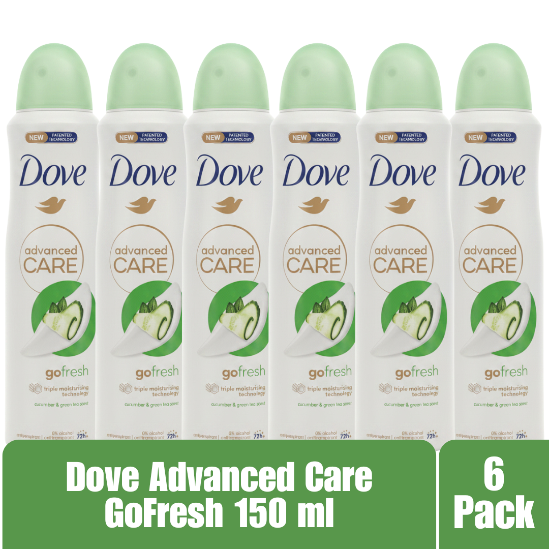 Dove Advanced Care Go Fresh Antiperspirant Deodorant Aerosol Spray Cucumber & Green Tea 72H Protection 0% Alcohol Triple Moisturizing Technology 6-Pack