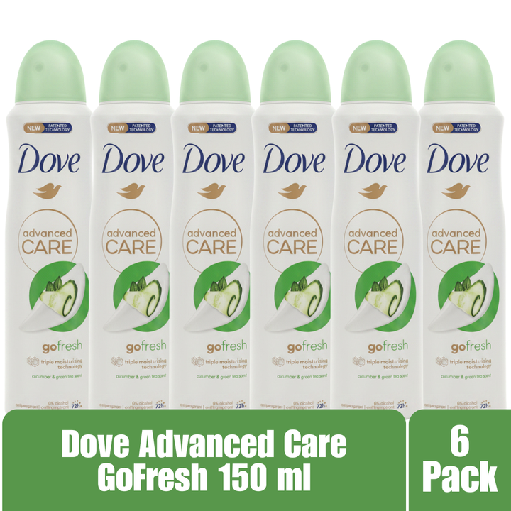 Dove Advanced Care Go Fresh Antiperspirant Deodorant Aerosol Spray Cucumber & Green Tea 72H Protection 0% Alcohol Triple Moisturizing Technology 6-Pack