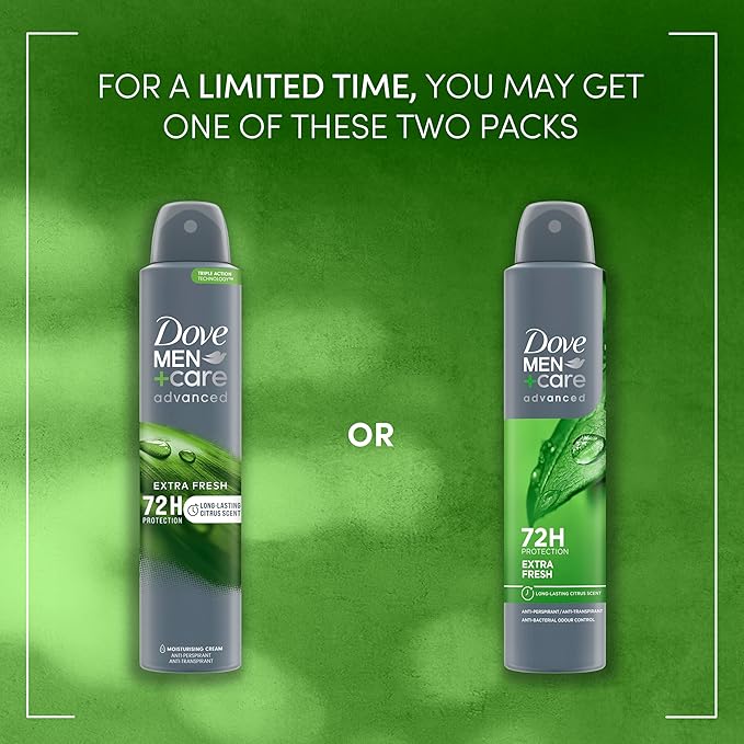 Dove Men+Care Advanced Extra Fresh Antiperspirant Spray 250 mL – Anti-Bacterial Odor Control, 72H Protection (6 Pack)
