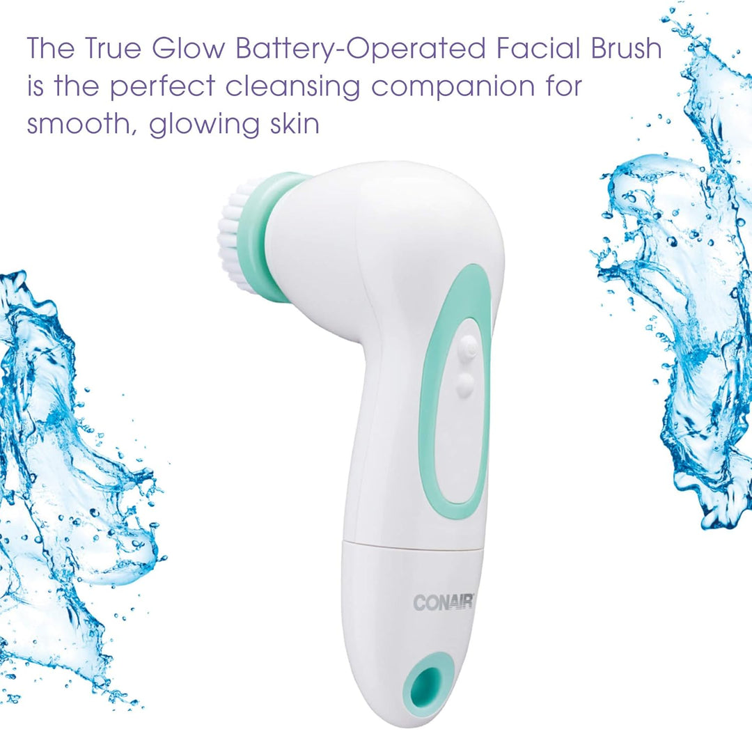 True Glow by Conair Facial Cleansing Brush | 2-Speed Rechargeable Silicone Facial Brush for Deep Cleansing & Exfoliation, Waterproof, Includes 2 Brush Heads