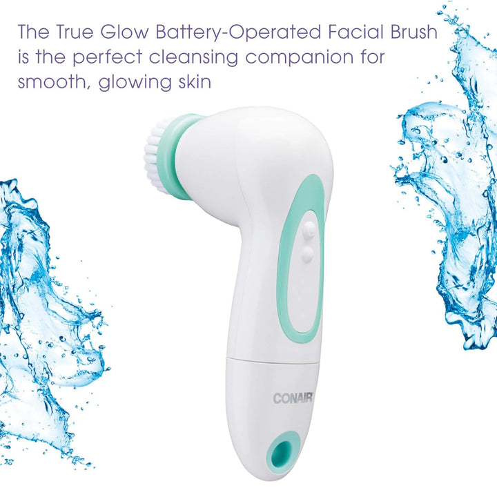 True Glow by Conair Facial Cleansing Brush | 2-Speed Rechargeable Silicone Facial Brush for Deep Cleansing & Exfoliation, Waterproof, Includes 2 Brush Heads
