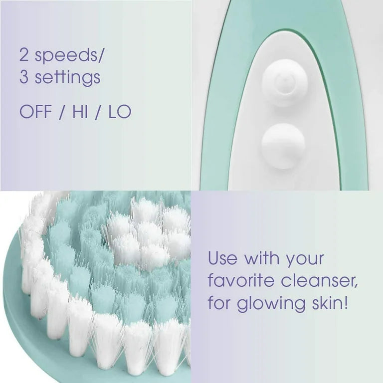 True Glow by Conair Facial Cleansing Brush | 2-Speed Rechargeable Silicone Facial Brush for Deep Cleansing & Exfoliation, Waterproof, Includes 2 Brush Heads