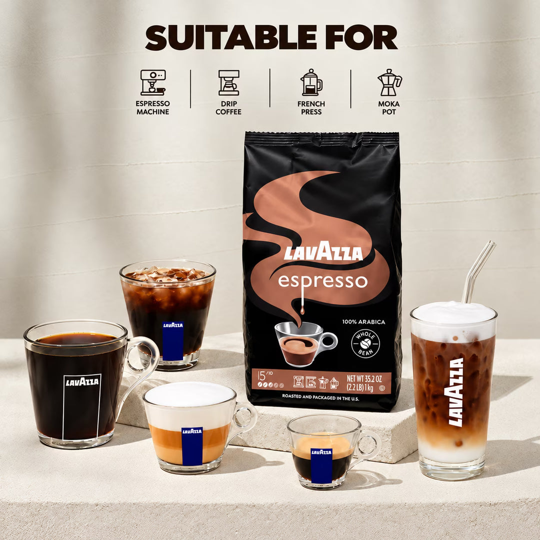 Lavazza Espresso Whole Bean Coffee, Medium Roast, 100% Arabica, 2.2 lb Bags – Pack of 2