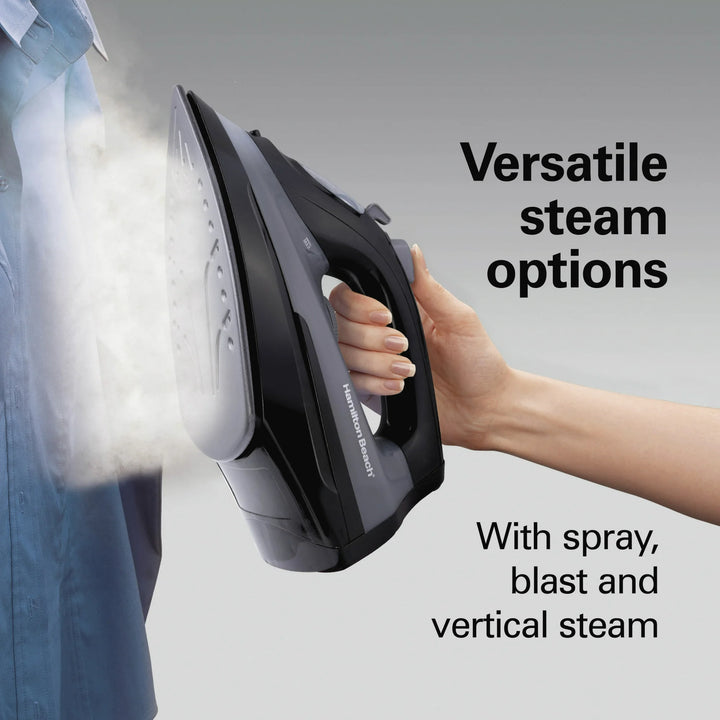 Hamilton Beach Steam Iron for Clothes – Extra-Glide Nonstick Soleplate (Black)
