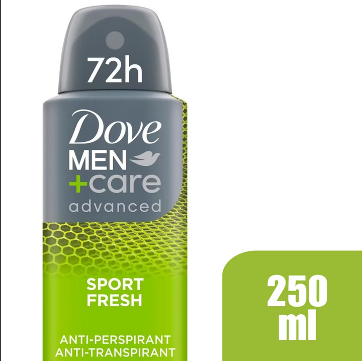 Dove Men+Care Advanced Sport Fresh Antiperspirant Spray, 72H Protection, Antibacterial Odor Control, 250ml (6-Pack)