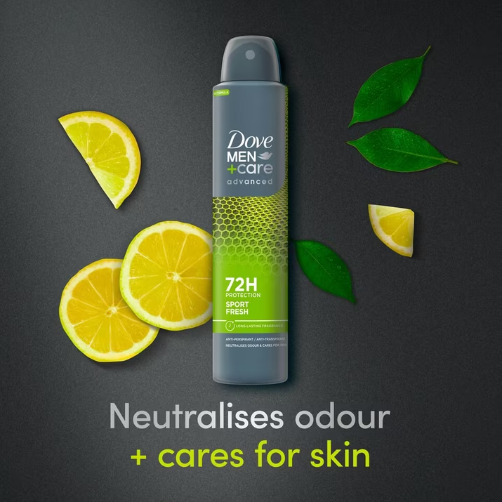 Dove Men+Care Advanced Sport Fresh Antiperspirant Spray, 72H Protection, Antibacterial Odor Control, 250ml (6-Pack)