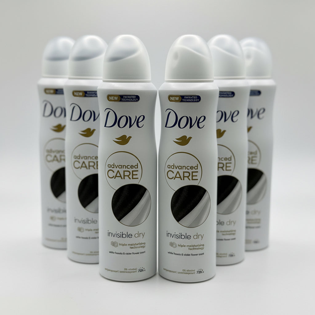 Dove Advanced Care Invisible Dry Antiperspirant Spray 150 mL – White Freesia & Violet (6 Pack)