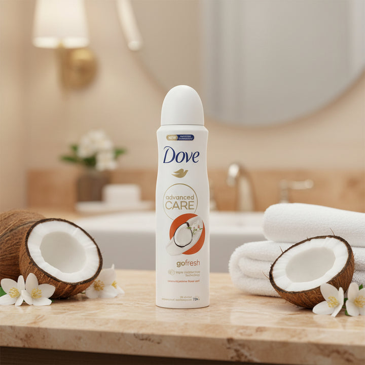 Dove Advanced Care Go Fresh Antiperspirant Deodorant Aerosol Spray Coconut & Jasmine Flower 72H Protection 0% Alcohol Triple Moisturizing Technology 6-Pack