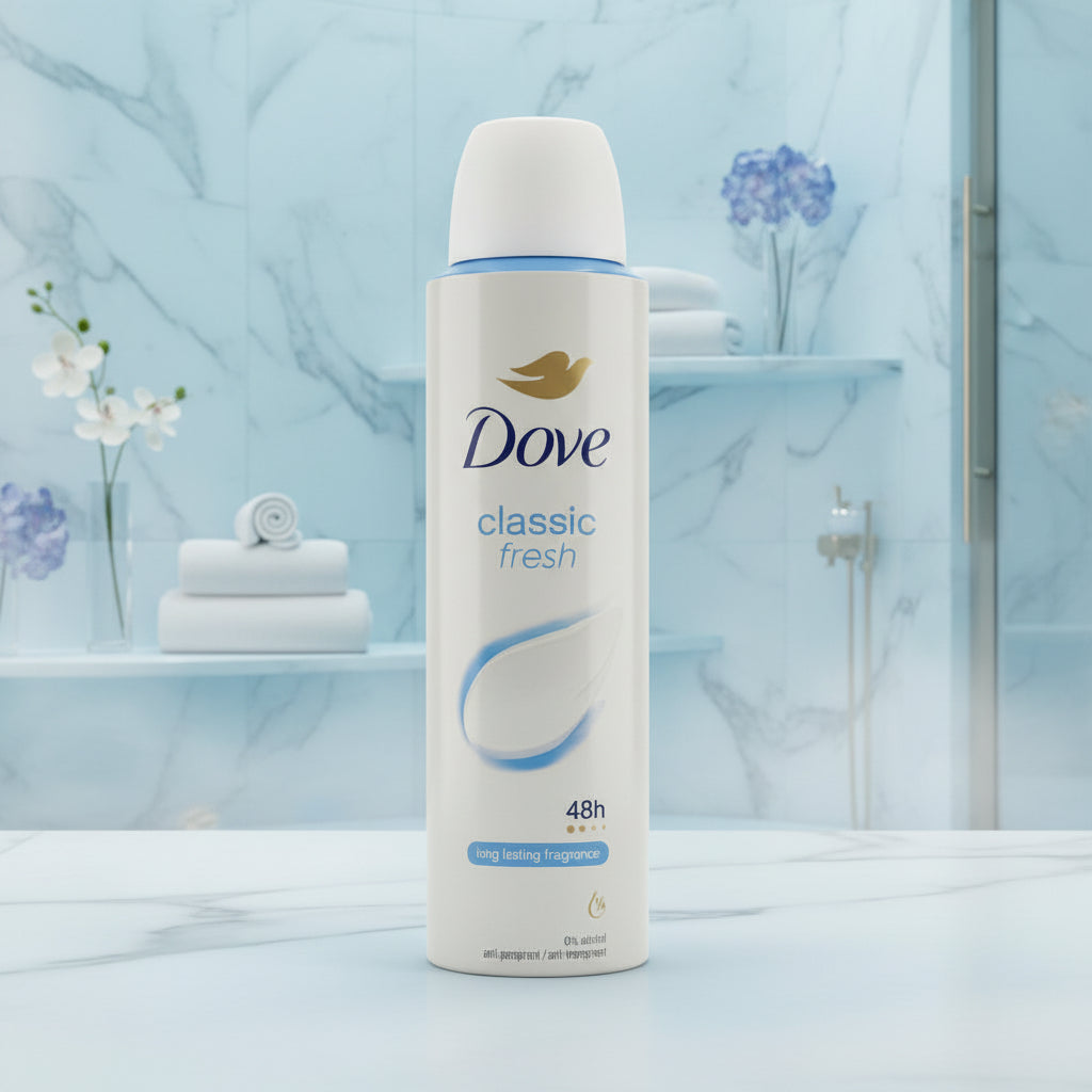 Dove Classic Fresh Antiperspirant Deodorant Aerosol Spray 48H Protection Long Lasting Fragrance 1/4 Moisturizing Cream 0% Alcohol 6-Pack