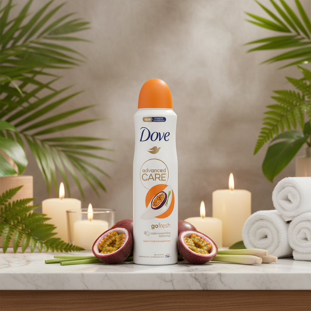 Dove Advanced Care Go Fresh Antiperspirant Deodorant Aerosol Spray Passion Fruit & Lemongrass 72H Protection 0% Alcohol Triple Moisturizing Technology 6-Pack