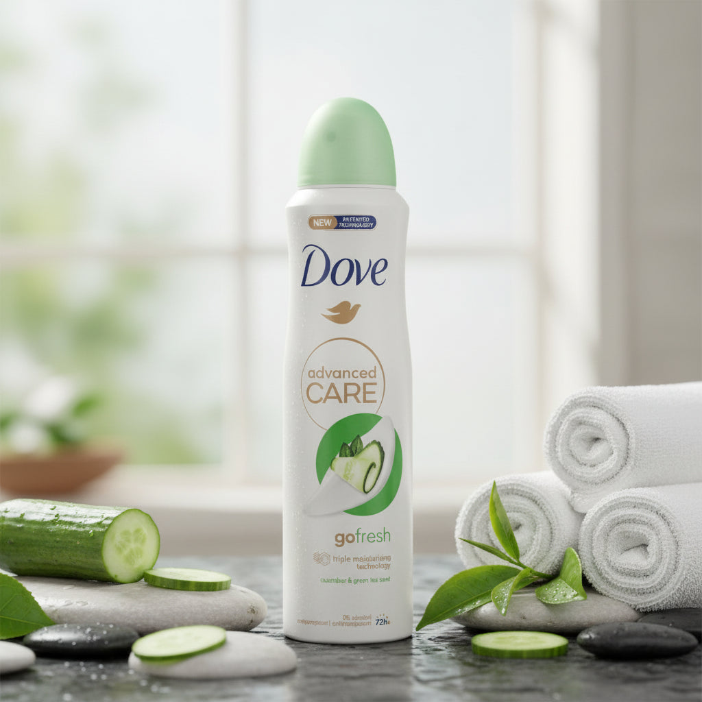 Dove Advanced Care Go Fresh Antiperspirant Deodorant Aerosol Spray Cucumber & Green Tea 72H Protection 0% Alcohol Triple Moisturizing Technology 6-Pack