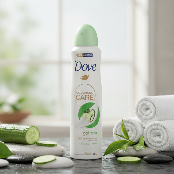 Dove Advanced Care Go Fresh Antiperspirant Deodorant Aerosol Spray Cucumber & Green Tea 72H Protection 0% Alcohol Triple Moisturizing Technology 6-Pack