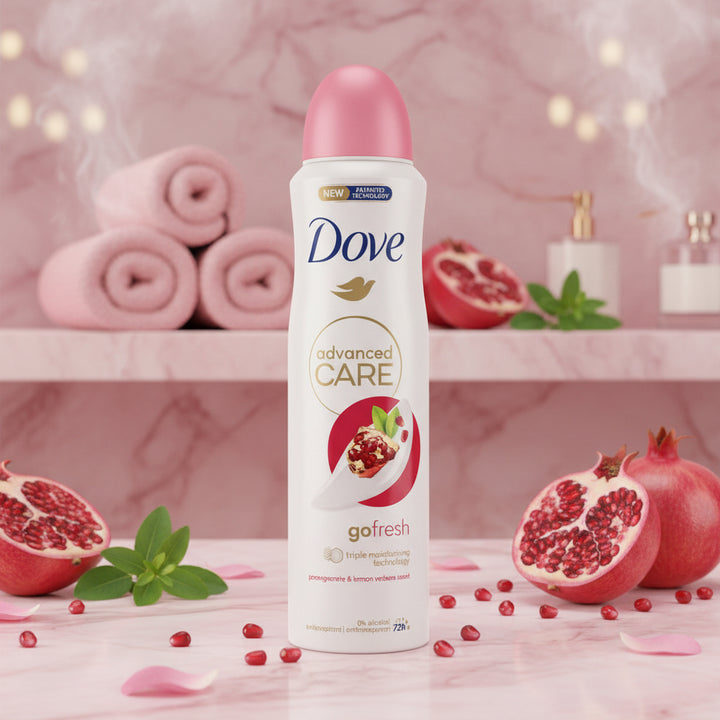 Dove Advanced Care Go Fresh Antiperspirant Deodorant Aerosol Spray Pomegranate & Lemon Verbena 150ml 72H Protection 0% Alcohol Triple Moisturizing Technology 6-Pack