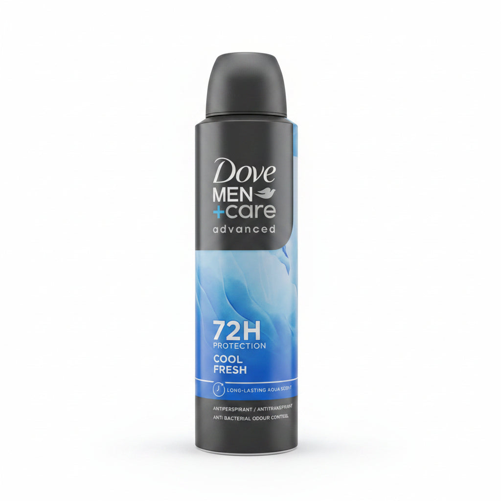 Dove Men+Care Advanced Cool Fresh Antiperspirant Deodorant Aerosol Spray 150ml 72H Protection Long-Lasting Aqua Scent Anti-Bacterial Odor Control 6-Pack