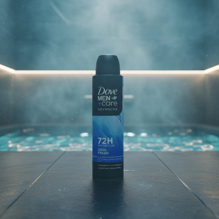Dove Men+Care Advanced Cool Fresh Antiperspirant Deodorant Aerosol Spray 150ml 72H Protection Long-Lasting Aqua Scent Anti-Bacterial Odor Control 6-Pack