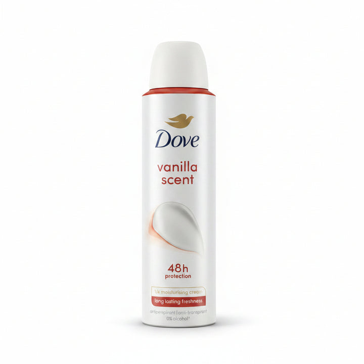 Dove Vanilla Antiperspirant Deodorant Spray, 48H Protection, 1/4 Moisturizing Cream, 0% Alcohol, Long-Lasting Freshness, 150ml (Pack of 6)