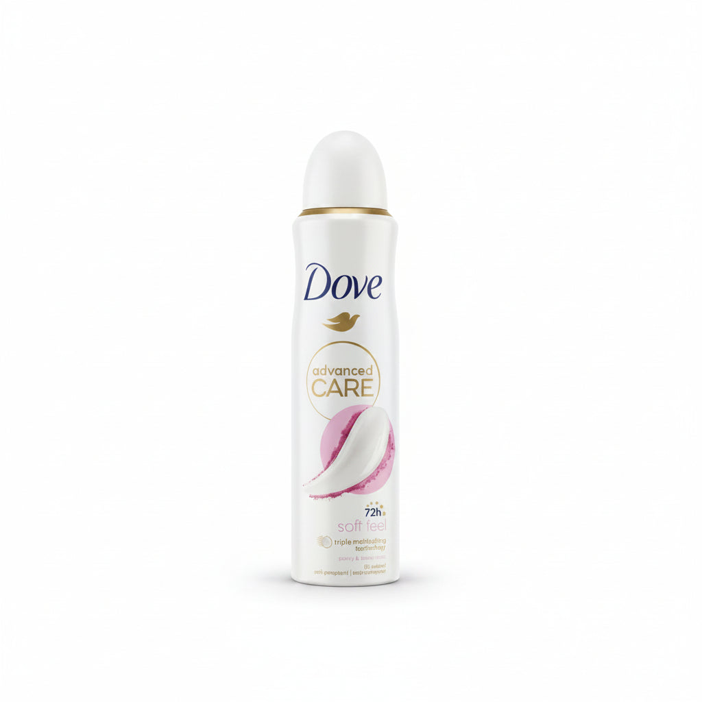 Dove Advanced Care Soft Feel Antiperspirant Spray, 72H Protection, Triple Moisturizing Technology, Peony & Amber Scent, 0% Alcohol, 150ml (Pack of 6)