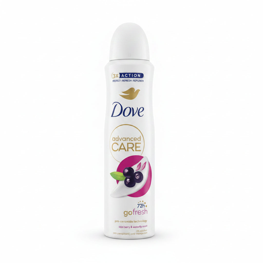 Dove Advanced Care Go Fresh Acai Berry & Waterlily Antiperspirant Spray, 72H Protection, Pro-Ceramide Technology, Alcohol-Free, 150ml (6-Pack)