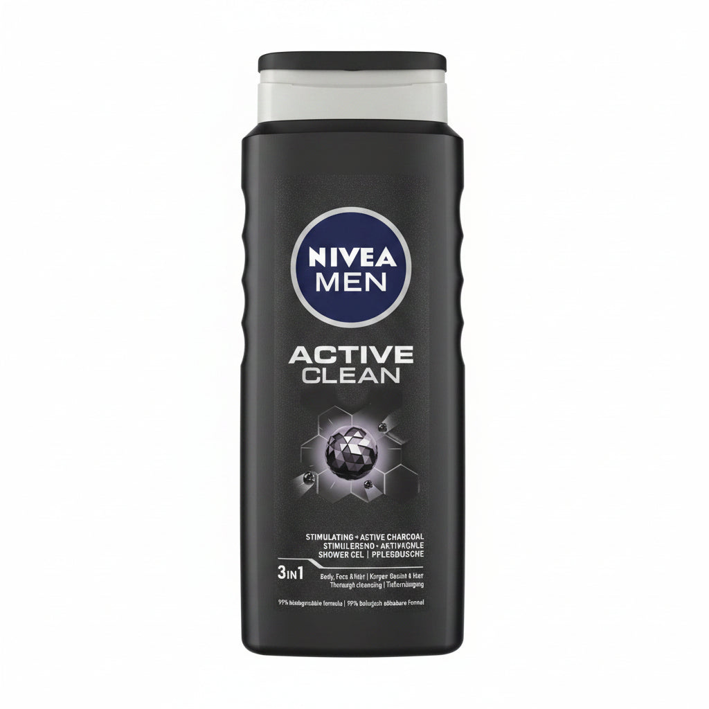 NIVEA MEN Active Clean 3-in-1 Shower Gel with Active Charcoal for Body, Face & Hair, 500ml