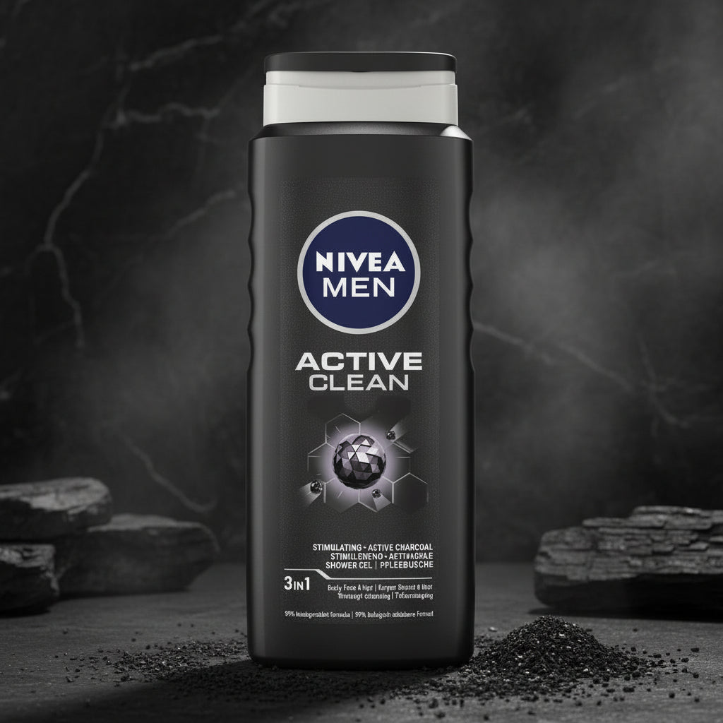 NIVEA MEN Active Clean 3-in-1 Shower Gel with Active Charcoal for Body, Face & Hair, 500ml