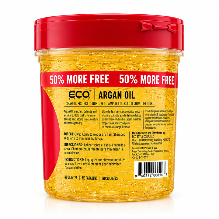 Eco Style Argan Oil Styling Gel Max Hold, Alcohol-Free, All Hair Types, 24 fl oz / 710 ml