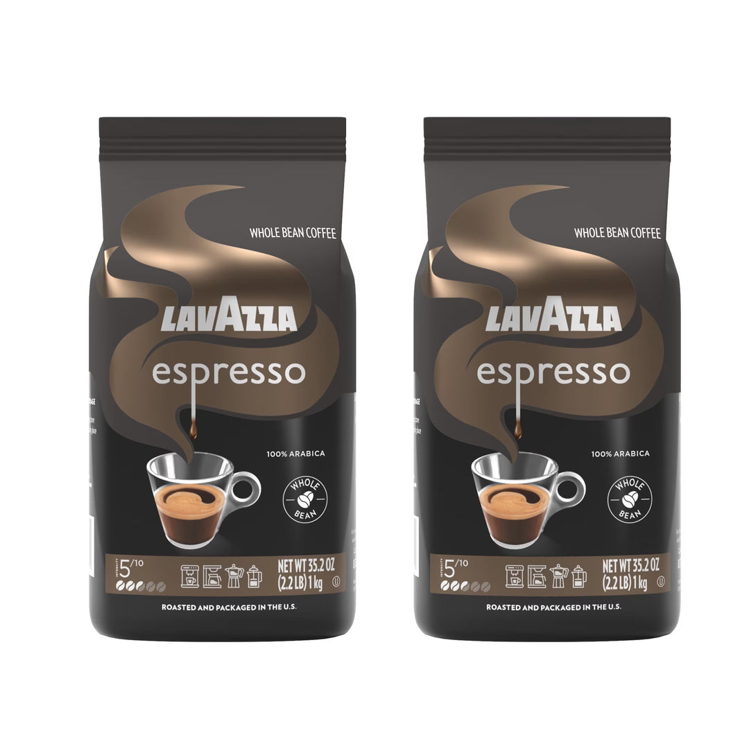 Lavazza Espresso Whole Bean Coffee, Medium Roast, 100% Arabica, 2.2 lb Bags – Pack of 2