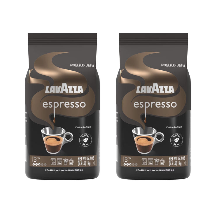 Lavazza Espresso Whole Bean Coffee, Medium Roast, 100% Arabica, 2.2 lb Bags – Pack of 2