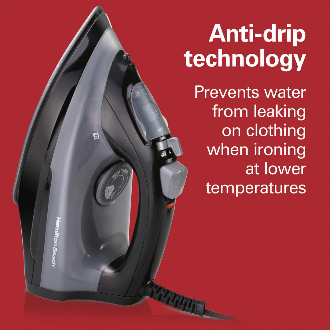 Hamilton Beach Steam Iron for Clothes – Extra-Glide Nonstick Soleplate (Black)