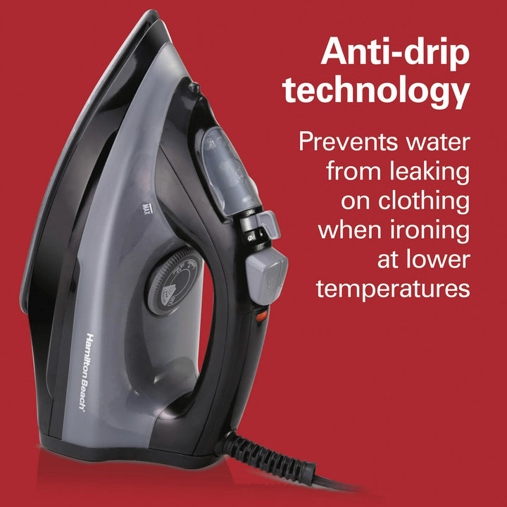 Hamilton Beach Steam Iron for Clothes – Extra-Glide Nonstick Soleplate (Black)