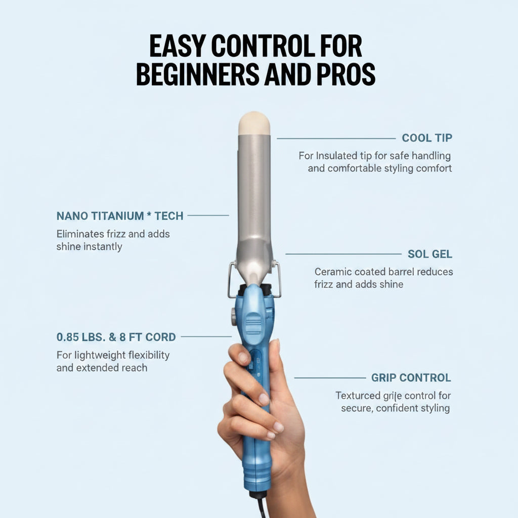 BaBylissPRO Nano Titanium 1.5" Spring Curling Iron 450°F Professional Hair Curler BNT150S