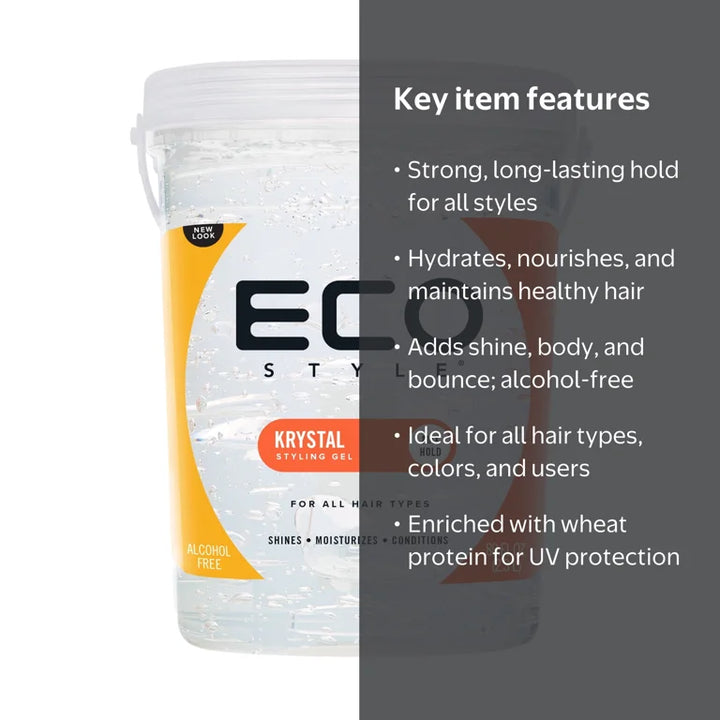 Eco Style Krystal Styling Gel Max Hold for All Hair Types Alcohol Free 80 oz (5 lb / 2268g)