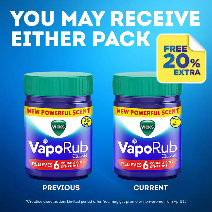 Vicks VapoRub Cooling Balm 25ml + 20% Extra – Instant Cough & Congestion Relief with Menthol, Camphor, Eucalyptus Oil | Travel Size (Pack of 3)