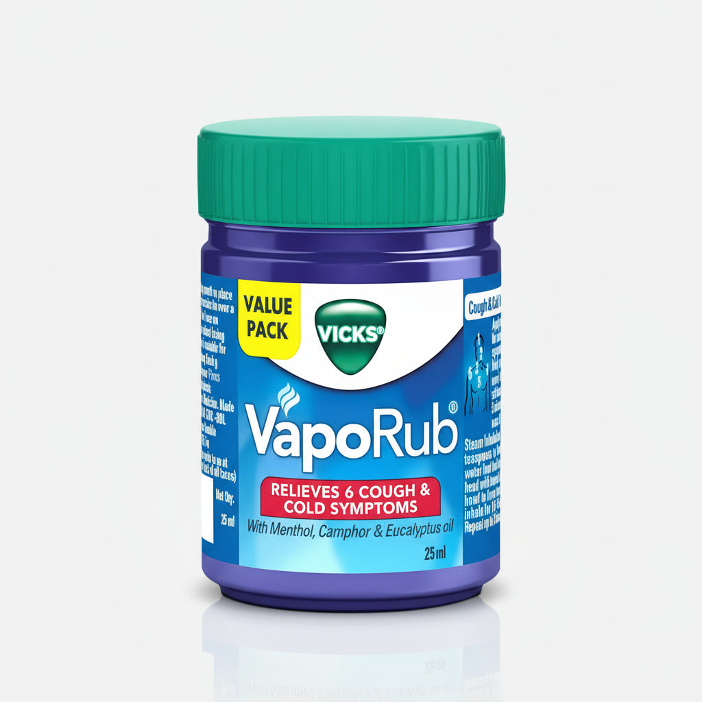 Vicks VapoRub Cooling Balm 25ml + 20% Extra – Instant Cough & Congestion Relief with Menthol, Camphor, Eucalyptus Oil | Travel Size (Pack of 3)